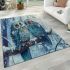 Two cute owls with feathers in shades of blue area rugs carpet