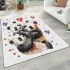 Two cute pandas hugging surrounded area rugs carpet