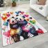 Two cute pandas hugging surrounded colorful hearts area rugs carpet