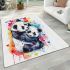 Two cute pandas hugging surrounded colorful hearts area rugs carpet