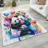 Two cute pandas hugging surrounded colorful hearts area rugs carpet