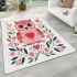 Valentine's day cute pink owl with flowers and heart area rugs carpet