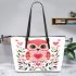 Valentine's day cute pink owl with flowers and heart leather tote bag