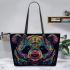 Vibrant and colorful panda design with intricate patterns leather tote bag