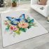 Vibrant blue butterfly in lush floral setting area rugs carpet