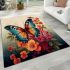 Vibrant butterfly on red flower area rugs carpet