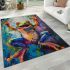 Vibrant painting of an happy dancing frog area rugs carpet