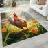 Vibrant rooster in a serene flower field area rugs carpet