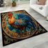 Vibrant rooster in ornate circular frame area rugs carpet