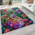 Vibrantly colored psychedelic frog sitting on top of an egg area rugs carpet