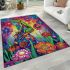 Vibrantly colored psychedelic frog sitting on top of an egg area rugs carpet