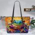 Vividly colored psychedelic cute frog leaather tote bag