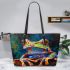 Vividly colored psychedelic cute frog leaather tote bag