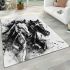 Watercolor black and white horses area rugs carpet