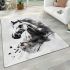 Watercolor black and white horses area rugs carpet