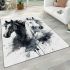 Watercolor black and white horses area rugs carpet