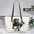 Watercolor black horse leather tote bag