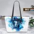 Watercolor blue horse leather tote bag