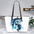 Watercolor blue horse leather tote bag