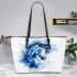 Watercolor blue horse leather tote bag