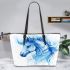 Watercolor blue horse leather tote bag