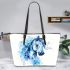 Watercolor blue horse leather tote bag