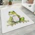 Watercolor cute and happy green frog sitting with coffee mug area rugs carpet