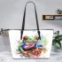 Watercolor cute cartoon red eyed tree frog leaather tote bag