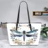 Watercolor dark blue dragonfly with gold leather tote bag