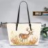 Watercolor deer light beige background with fall colors leather totee bag