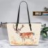 Watercolor deer light beige background with fall colors leather totee bag