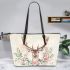 Watercolor deer with antlers leather totee bag