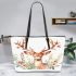 Watercolor deer with flowers leather totee bag