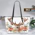 Watercolor deer with flowers leather totee bag