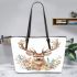 Watercolor deer with flowers leather totee bag