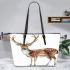 Watercolor deer with large antlers leather totee bag