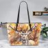 Watercolor deer with large antlers leather totee bag