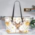 Watercolor deer with yellow roses leather totee bag