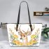 Watercolor deer with yellow roses leather totee bag