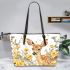 Watercolor deer with yellow roses leather totee bag