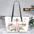 Watercolor dragonfly perched on pink peonies leather tote bag