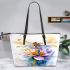 Watercolor dragonfly sitting on flower leather tote bag