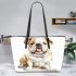 Watercolor english bulldog clipart leather tote bag