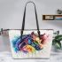 Watercolor horse in rainbow colors leather tote bag