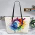 Watercolor horse in rainbow colors leather tote bag