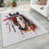 Watercolor horse native american headband feathers in hair area rugs carpet