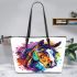 Watercolor illustration colorful horse head leather tote bag
