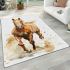 Watercolor illustration of an elegant brown french horse area rugs carpet