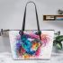 Watercolor painting of an abstract horse with colorful hair leather tote bag