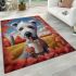 Whimsical pooch coffee-loving canine in the fall area rugs carpet